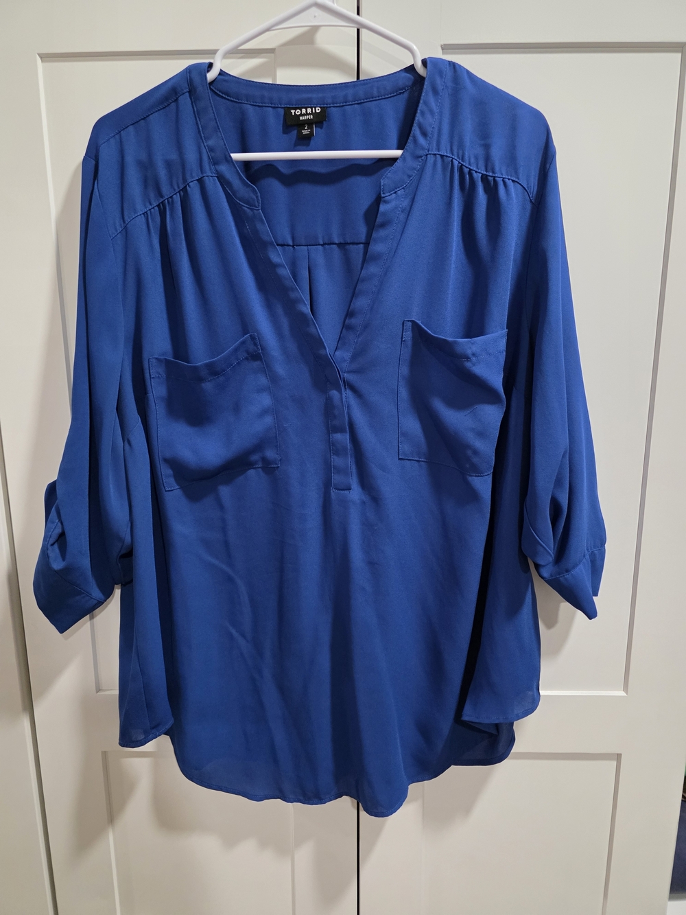 torrid Cobalt Blue V-Neck Roll-Tab Blouse